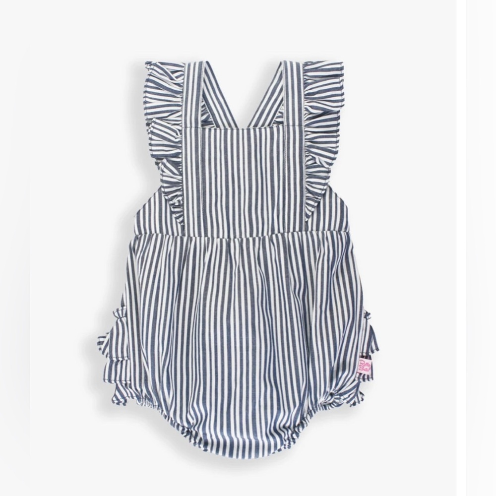 Ruffle Butts Pinafore Cross-Back Woven Romper